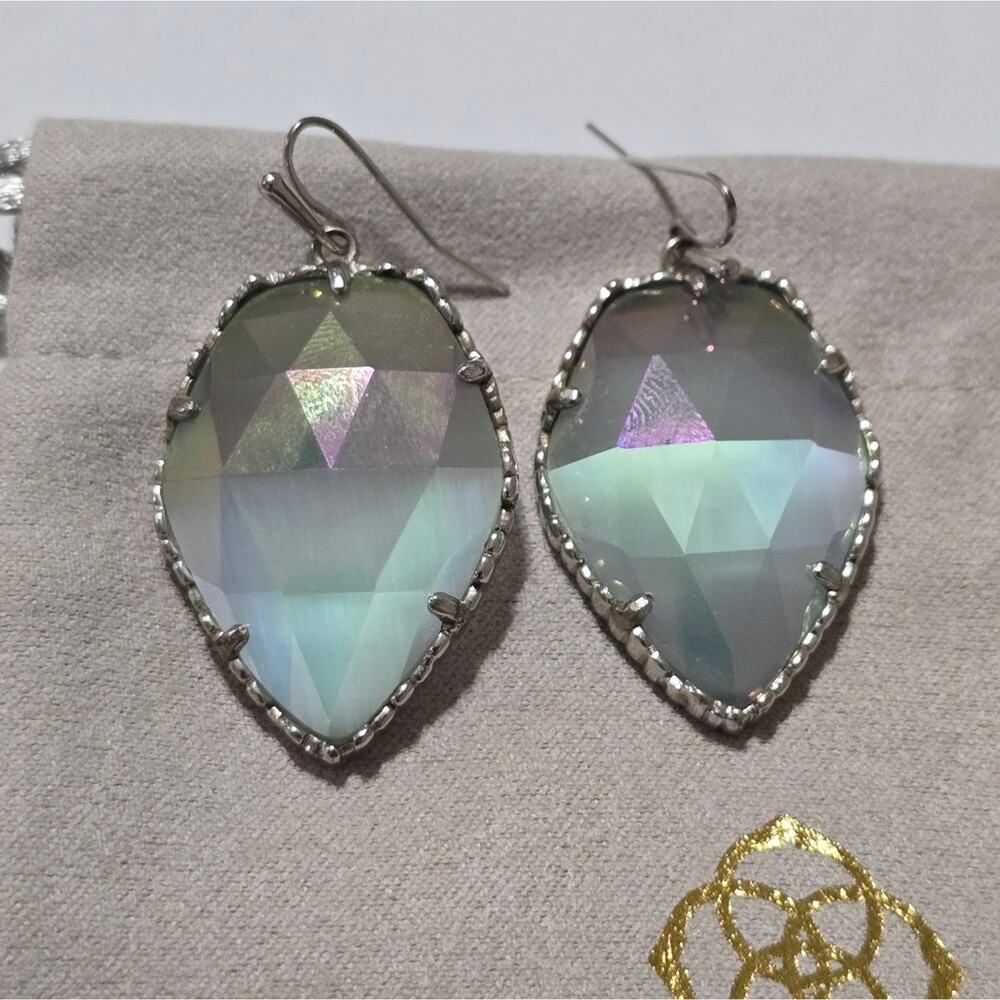 Kendra Scott Alex Corley Earrings Silver Rhodium Iridescent Faceted Teardrop